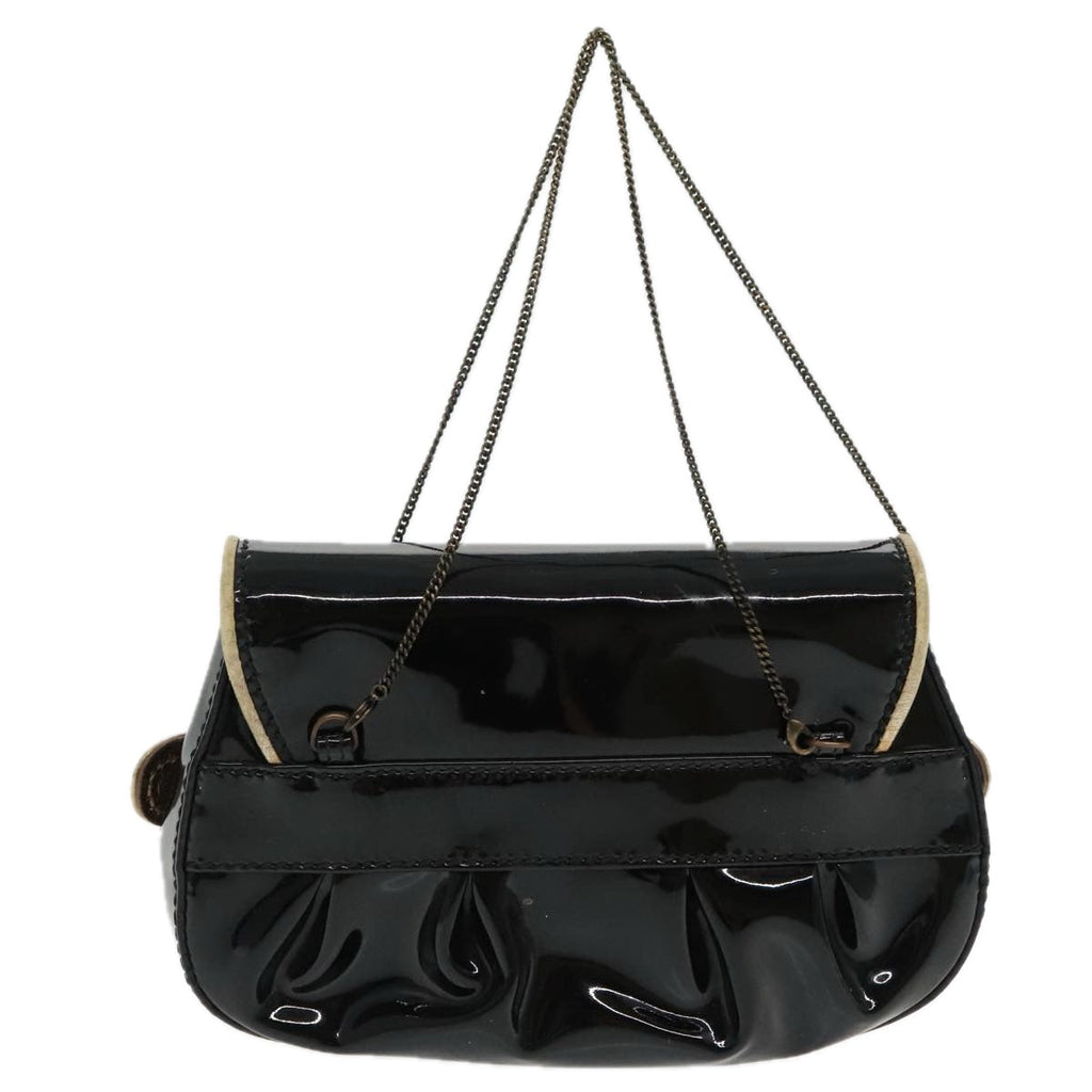 FENDI Chain Hand Bag Enamel Black 94130