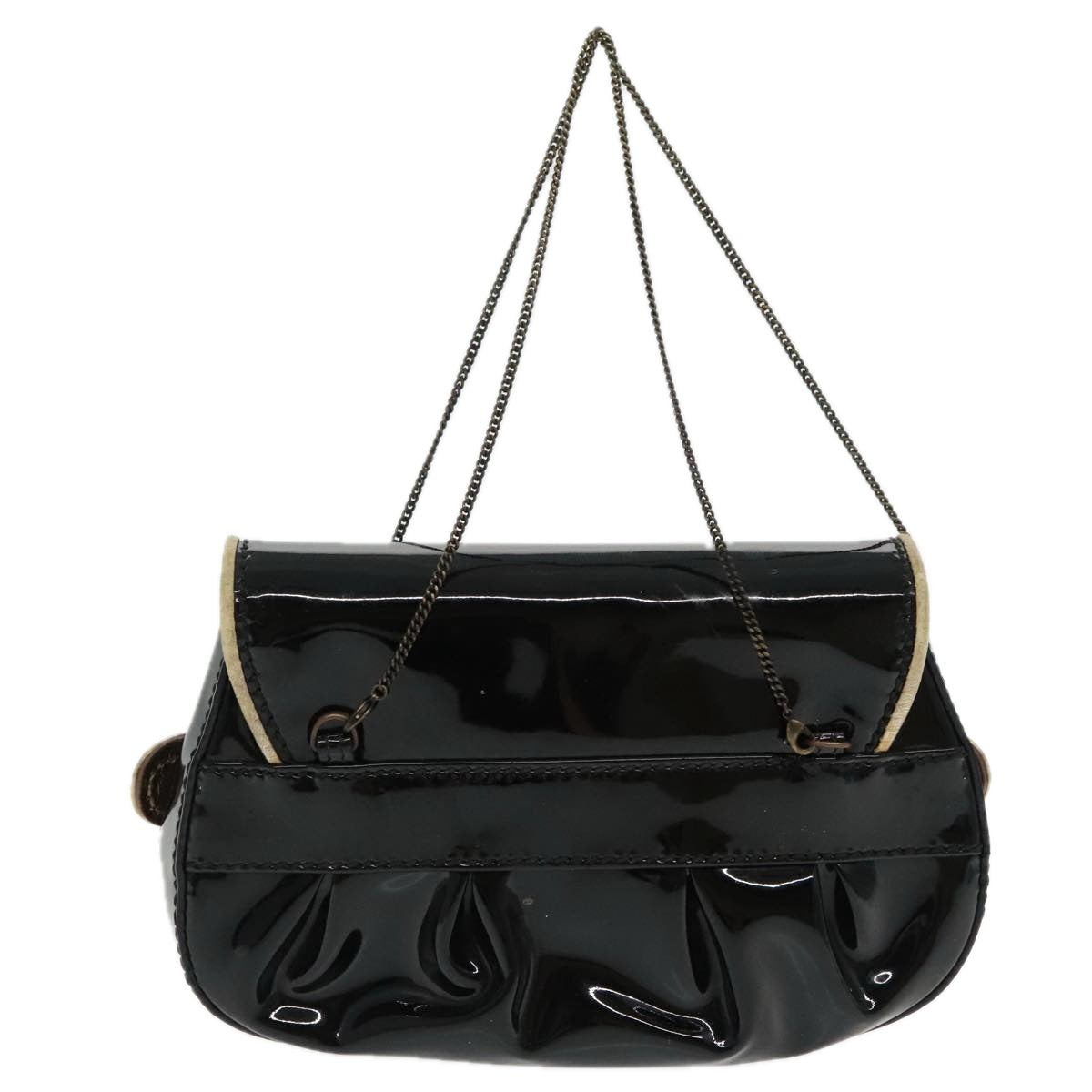 FENDI Chain Hand Bag Enamel Black 94130