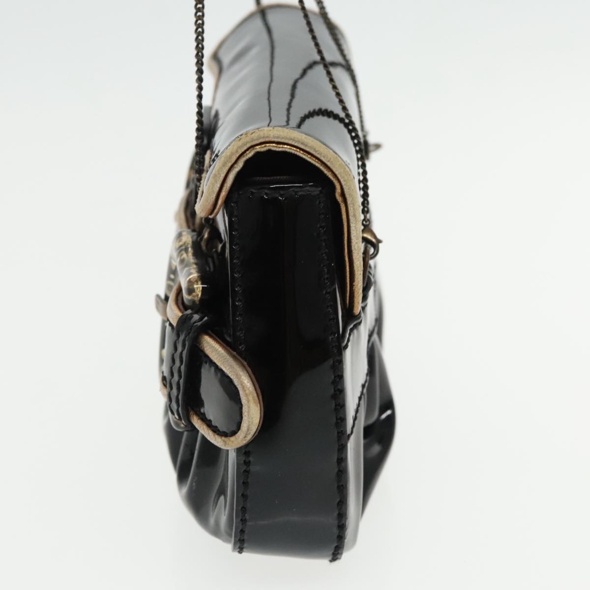 FENDI Chain Hand Bag Enamel Black 94130
