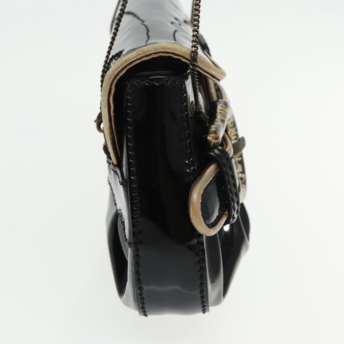 FENDI Chain Hand Bag Enamel Black 94130