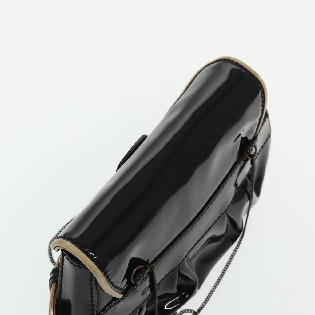 FENDI Chain Hand Bag Enamel Black 94130