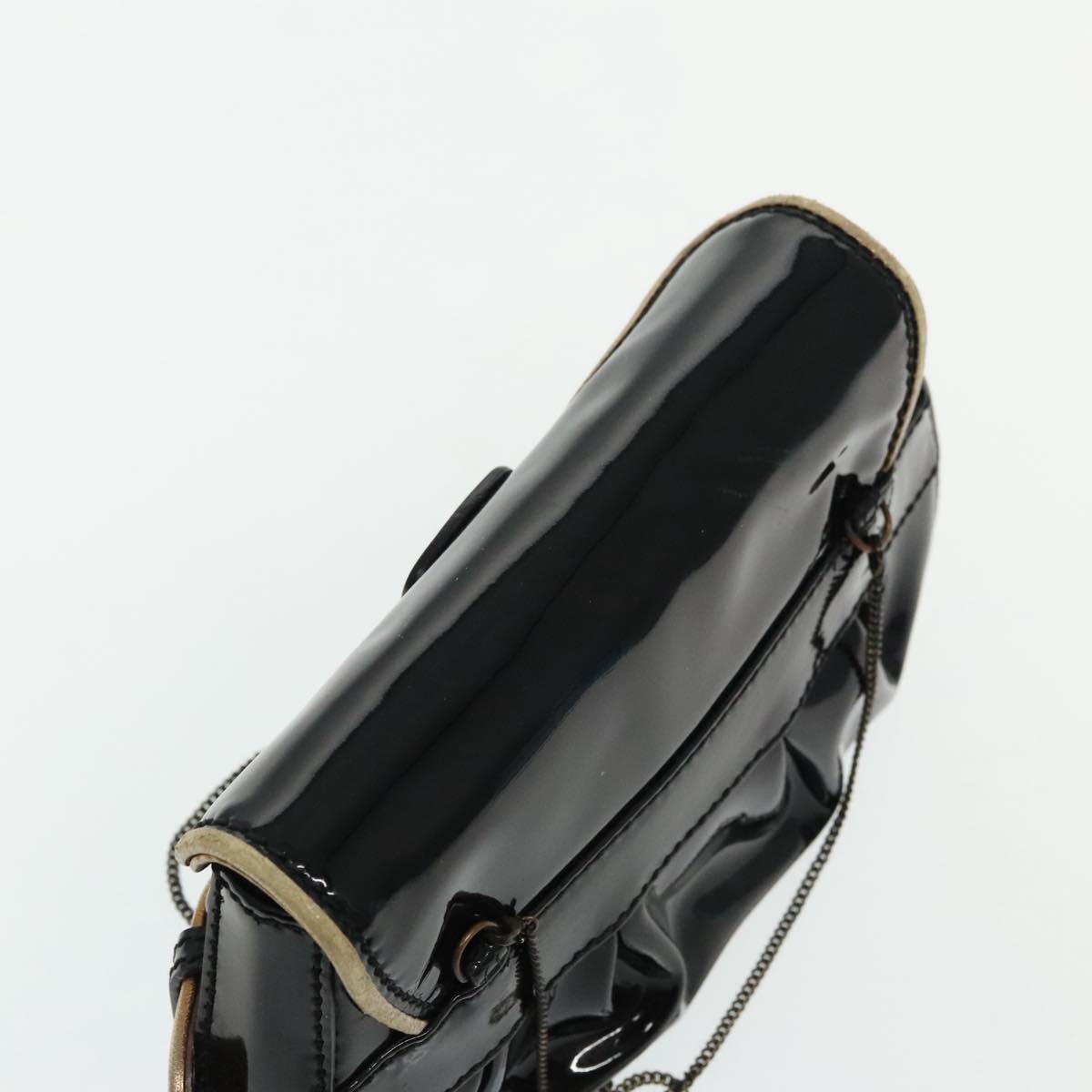 FENDI Chain Hand Bag Enamel Black 94130
