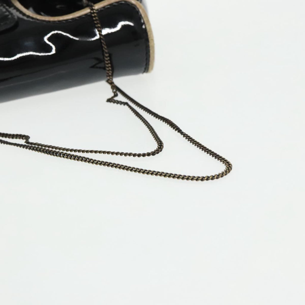 FENDI Chain Hand Bag Enamel Black 94130