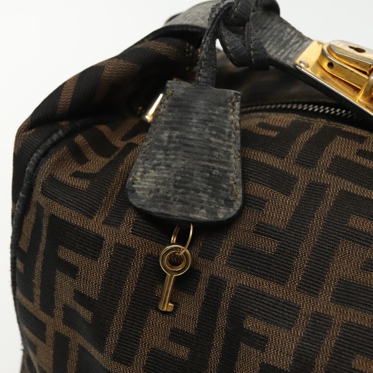 FENDI Zucca Canvas Vanity Hand Bag Brown Black 94131