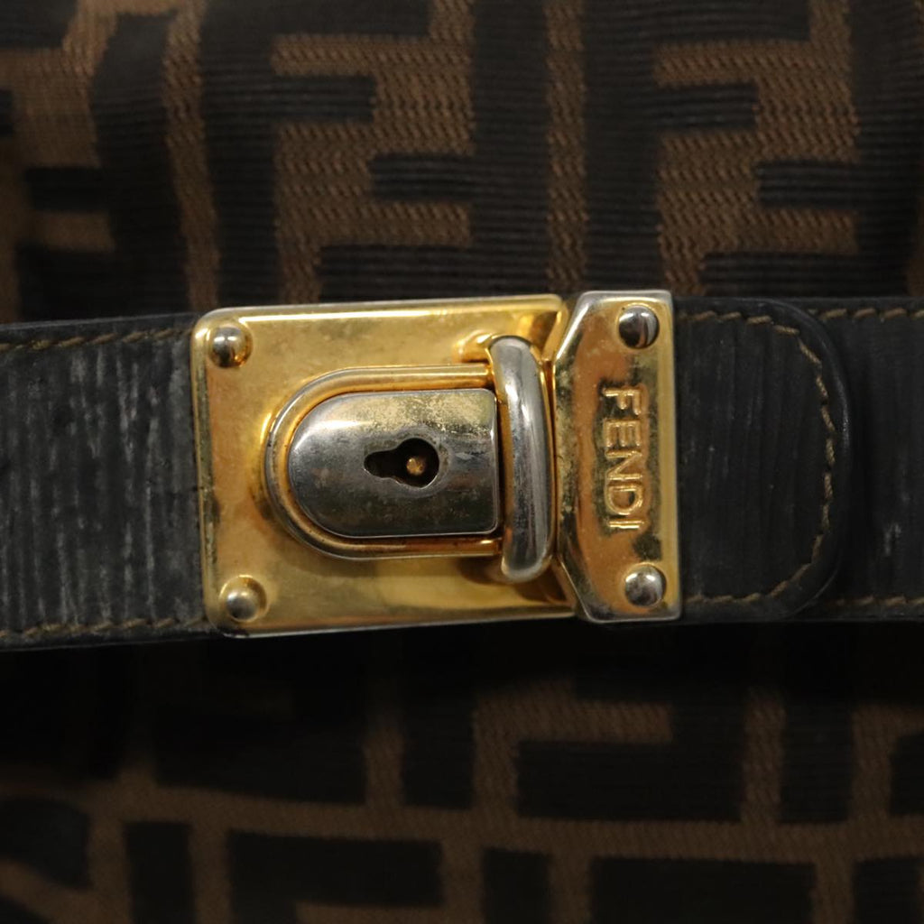 FENDI Zucca Canvas Vanity Hand Bag Brown Black 94131