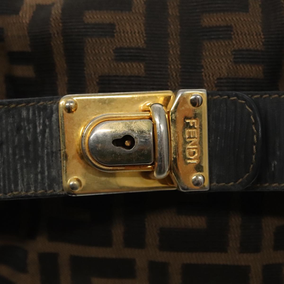 FENDI Zucca Canvas Vanity Hand Bag Brown Black 94131