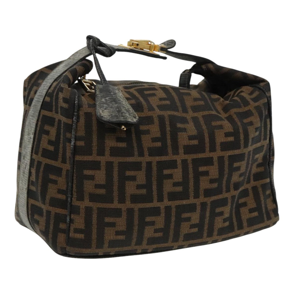FENDI Zucca Canvas Vanity Hand Bag Brown Black 94131
