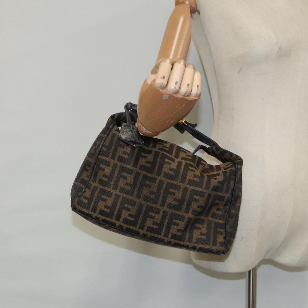 FENDI Zucca Canvas Vanity Hand Bag Brown Black 94131