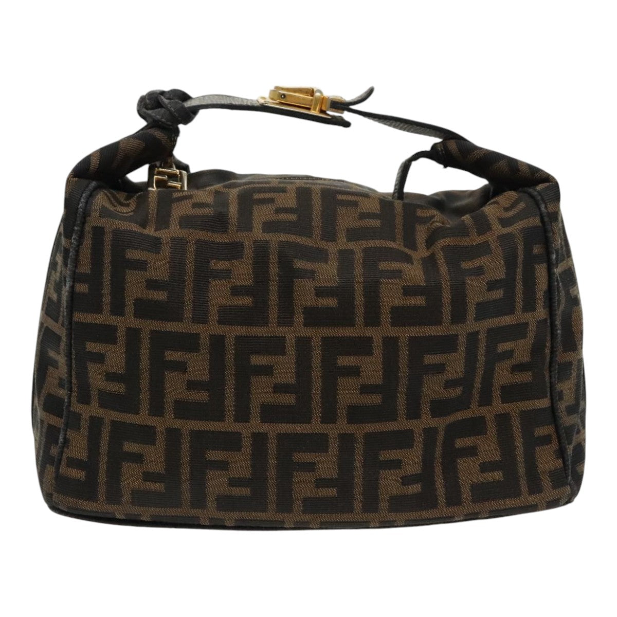FENDI Zucca Canvas Vanity Hand Bag Brown Black 94131