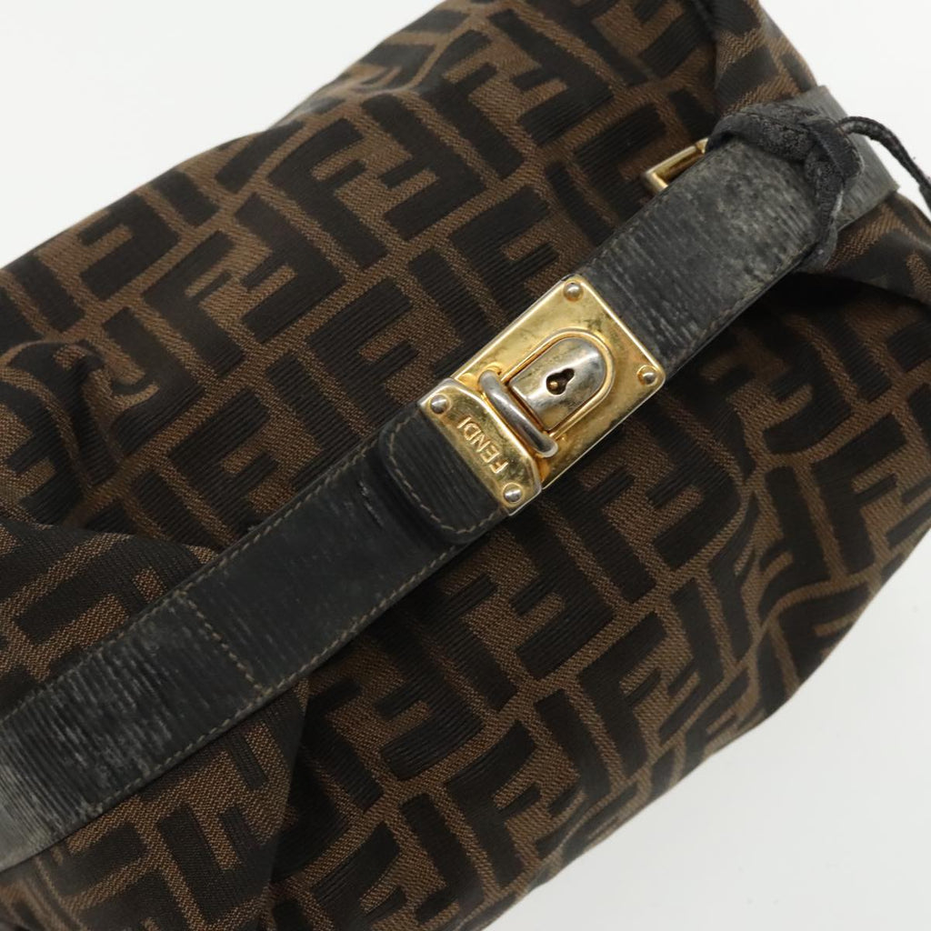 FENDI Zucca Canvas Vanity Hand Bag Brown Black 94131