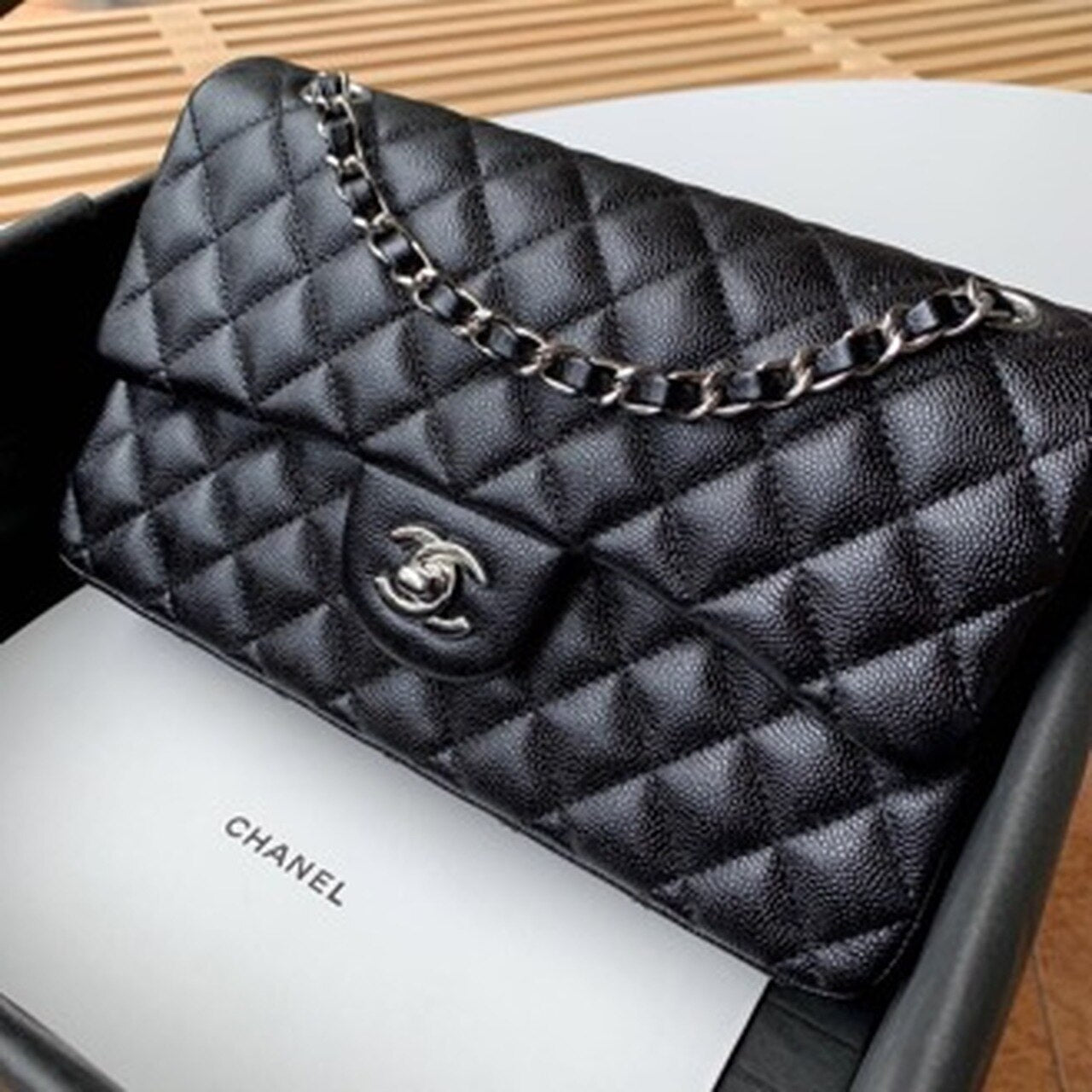 CHL Classic Handbag Silver Hardware Black For Women, Women’s Bags, Shoulder And Crossbody Bags 10.2in/26cm A01112