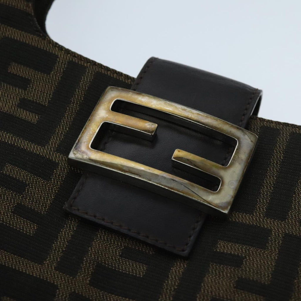 FENDI Zucca Canvas Mamma Baguette Shoulder Bag Black Brown 94185