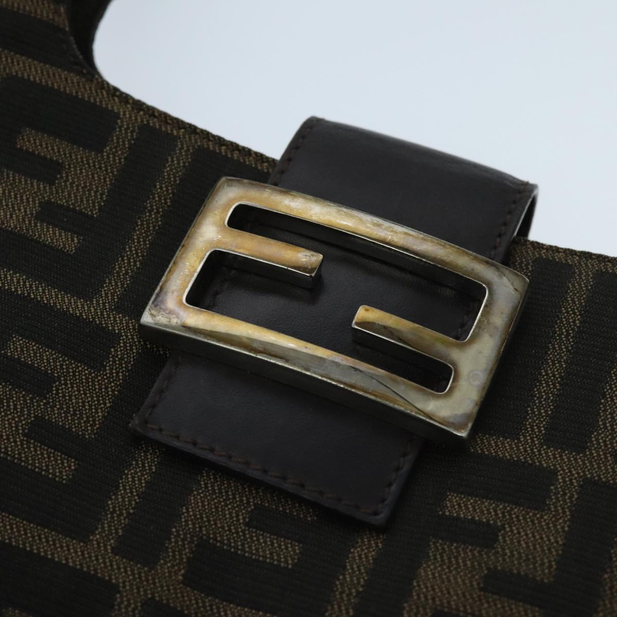 FENDI Zucca Canvas Mamma Baguette Shoulder Bag Black Brown 94185