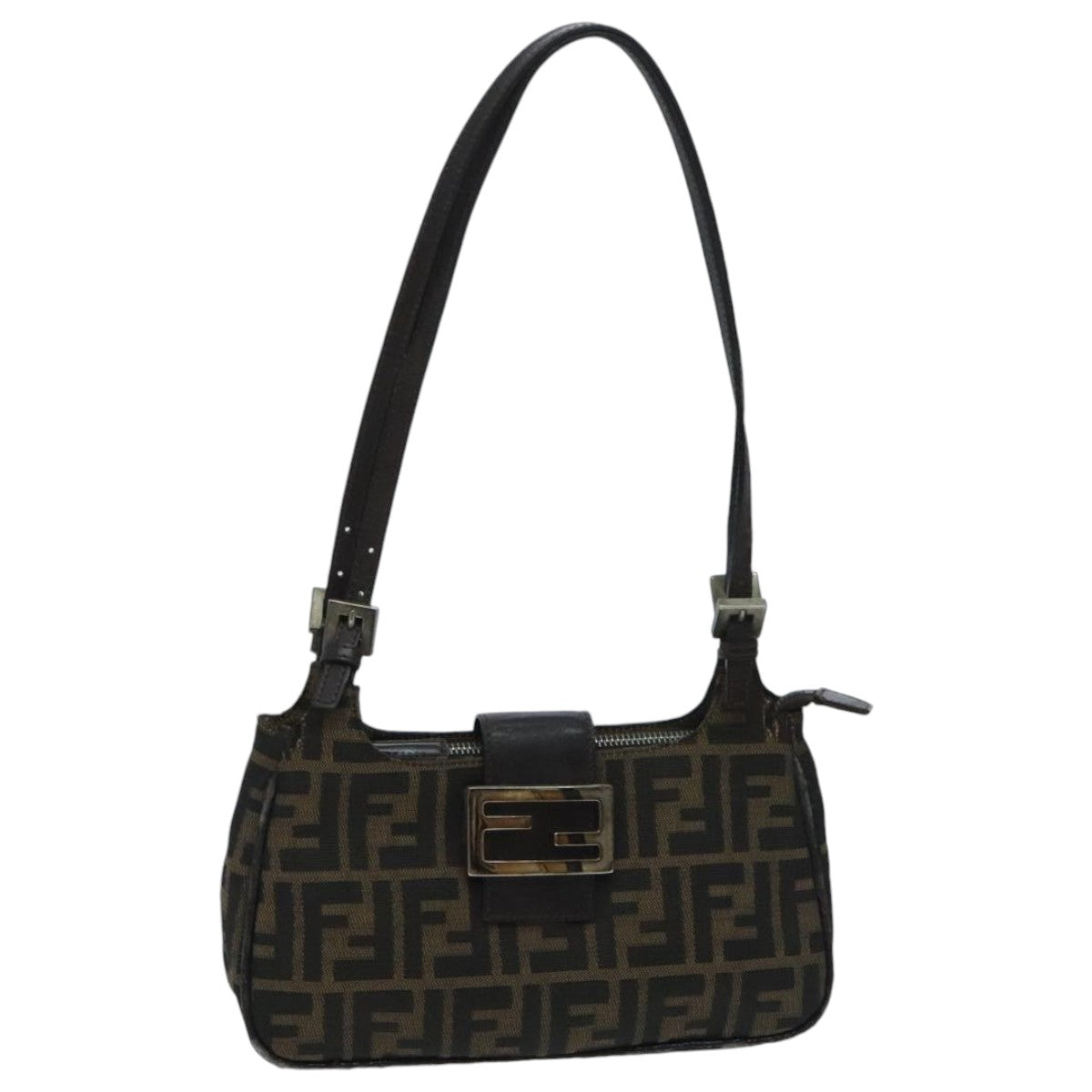 FENDI Zucca Canvas Mamma Baguette Shoulder Bag Black Brown 94185