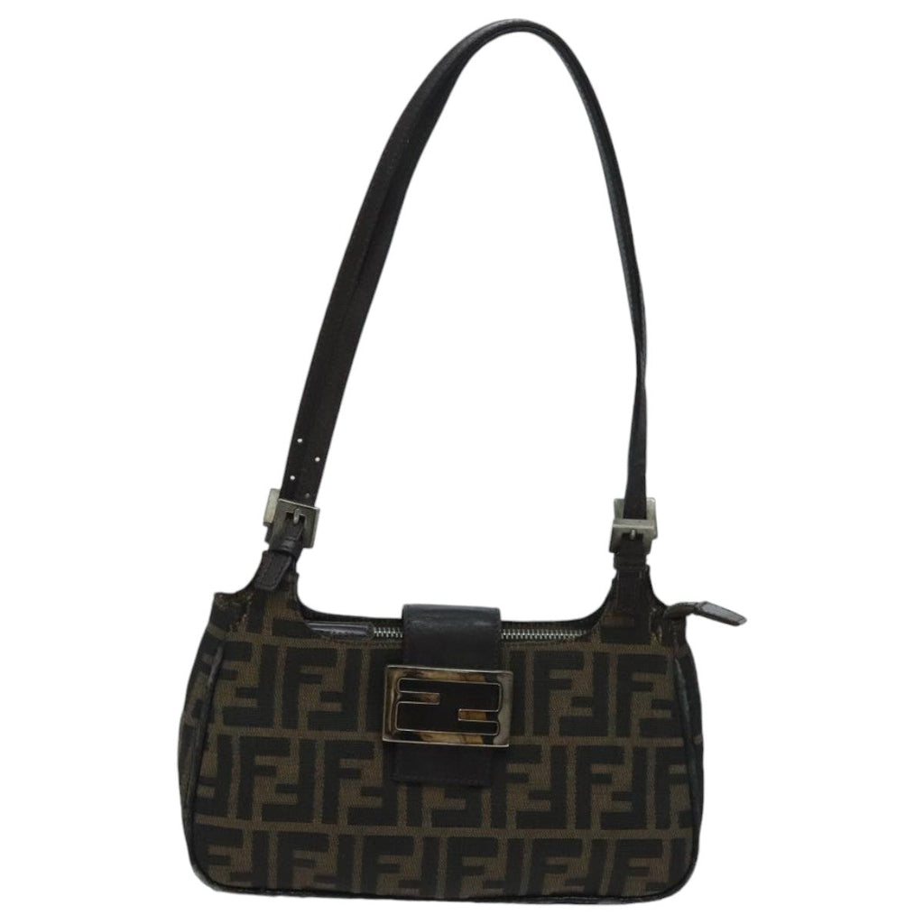 FENDI Zucca Canvas Mamma Baguette Shoulder Bag Black Brown 94185