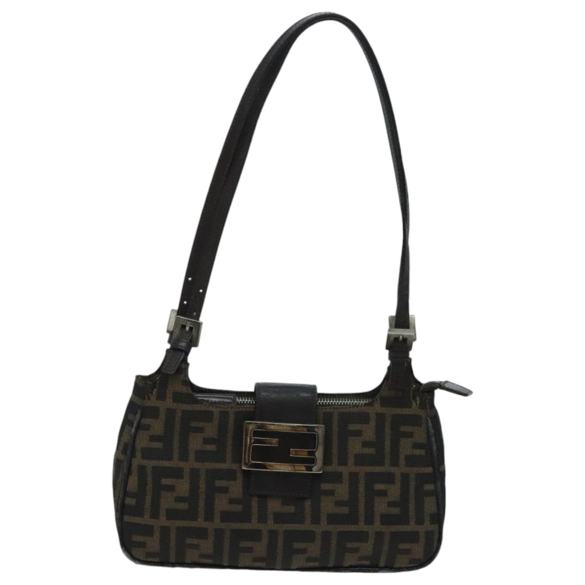 FENDI Zucca Canvas Mamma Baguette Shoulder Bag Black Brown 94185