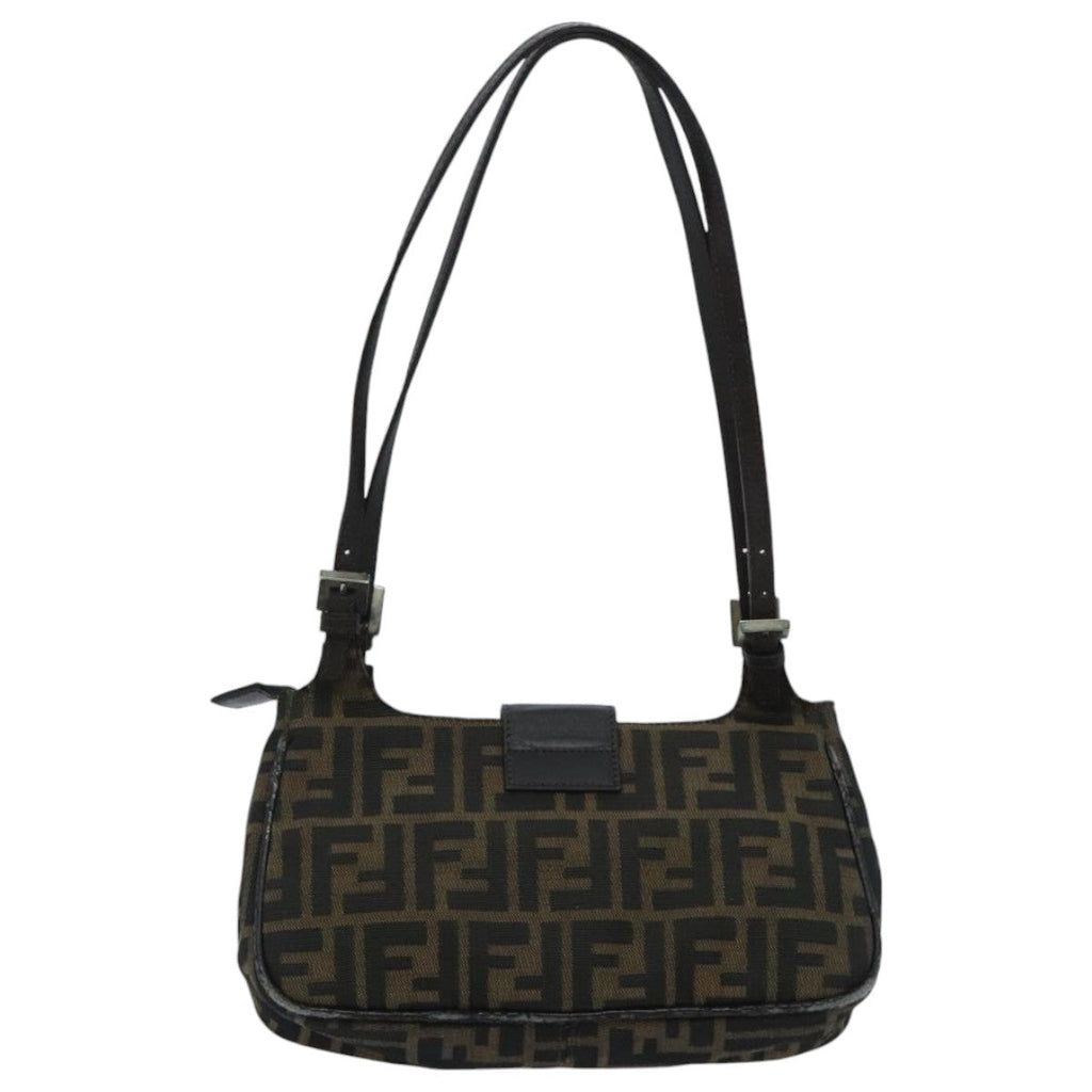 FENDI Zucca Canvas Mamma Baguette Shoulder Bag Black Brown 94185