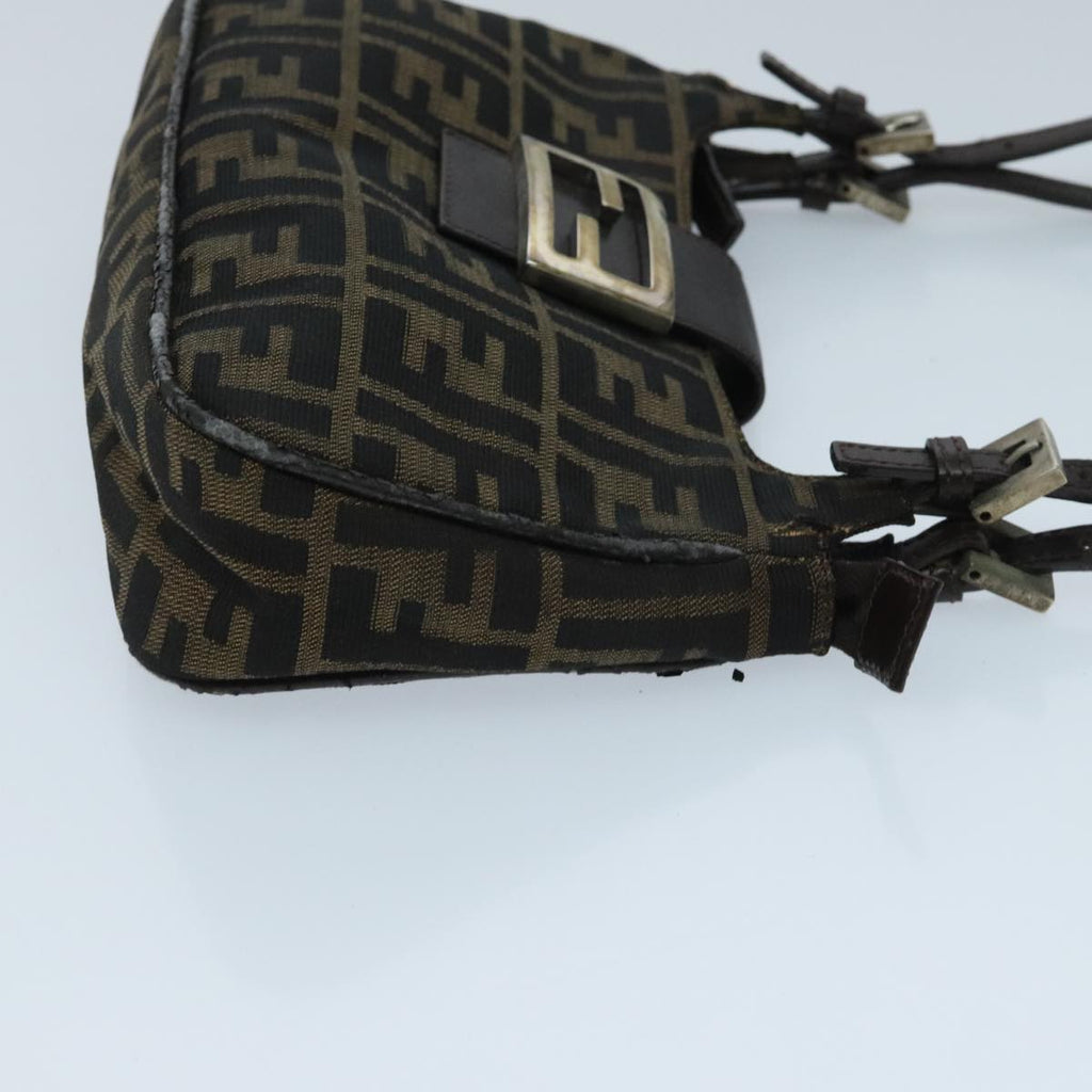 FENDI Zucca Canvas Mamma Baguette Shoulder Bag Black Brown 94185