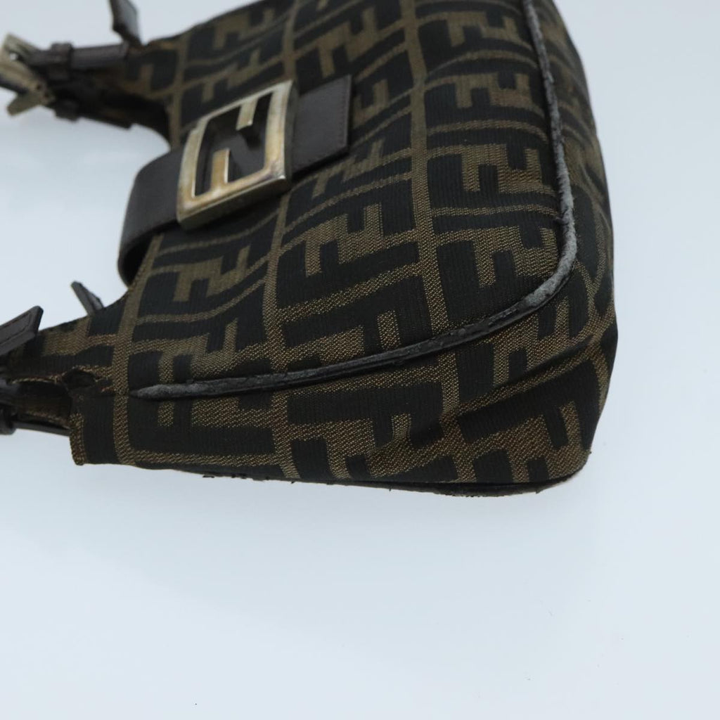 FENDI Zucca Canvas Mamma Baguette Shoulder Bag Black Brown 94185