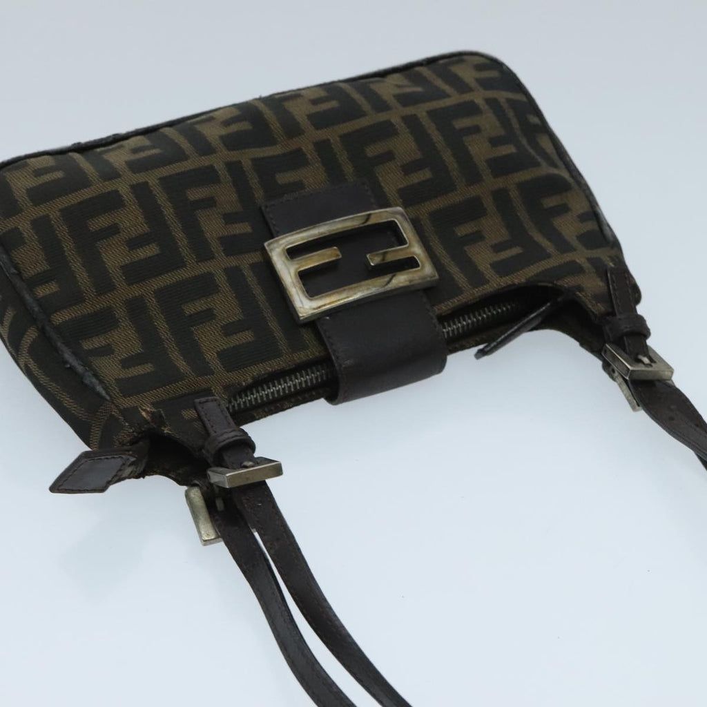 FENDI Zucca Canvas Mamma Baguette Shoulder Bag Black Brown 94185