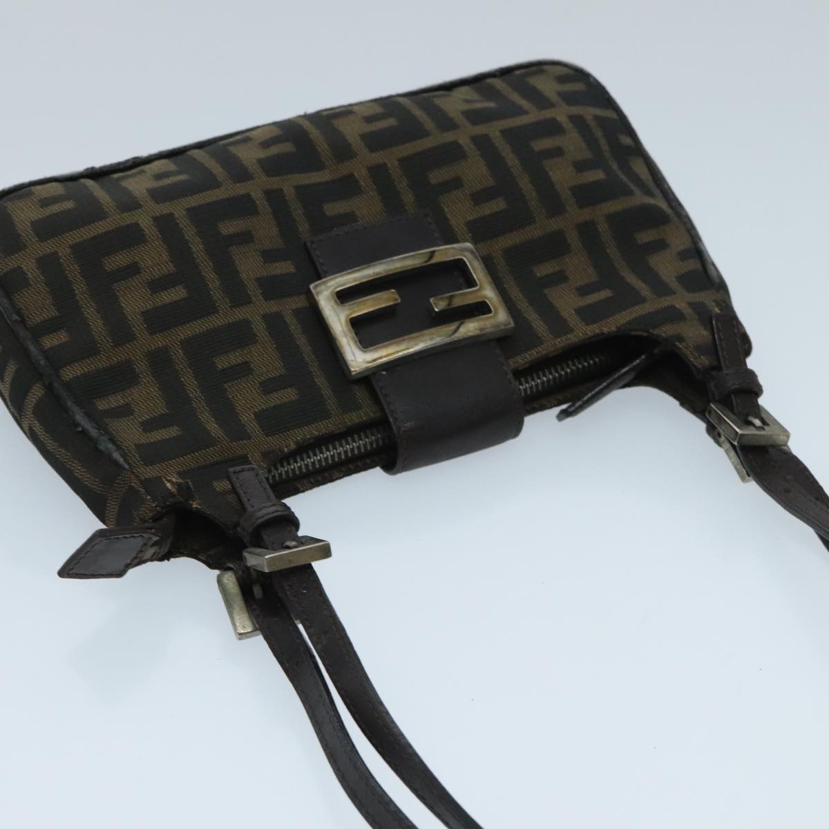 FENDI Zucca Canvas Mamma Baguette Shoulder Bag Black Brown 94185