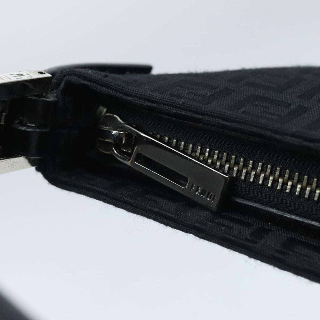 FENDI Zucchino Canvas Hand Bag Black Silver 94186