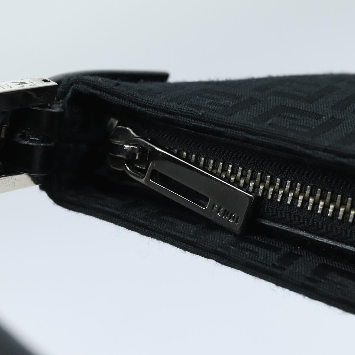 FENDI Zucchino Canvas Hand Bag Black Silver 94186