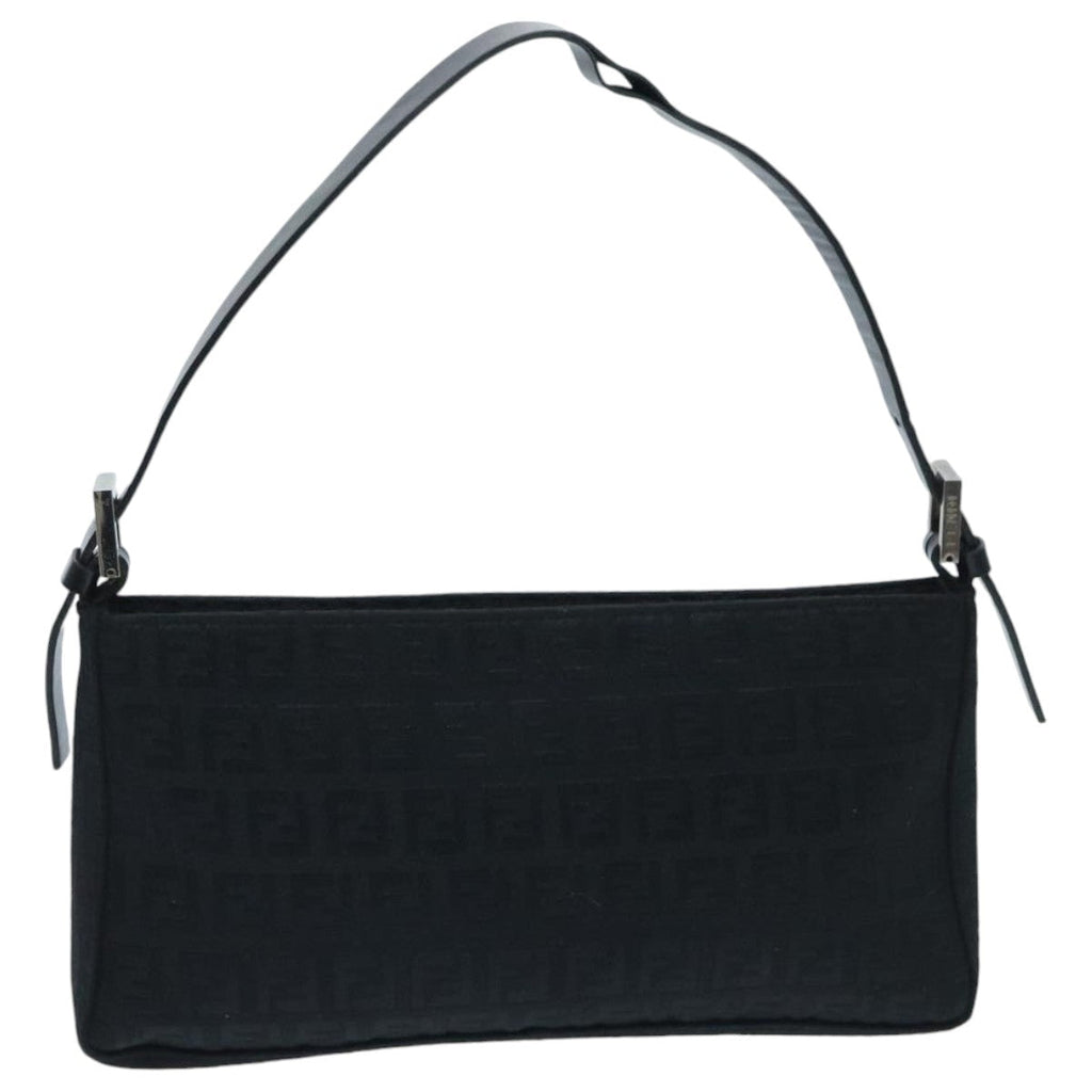 FENDI Zucchino Canvas Hand Bag Black Silver 94186