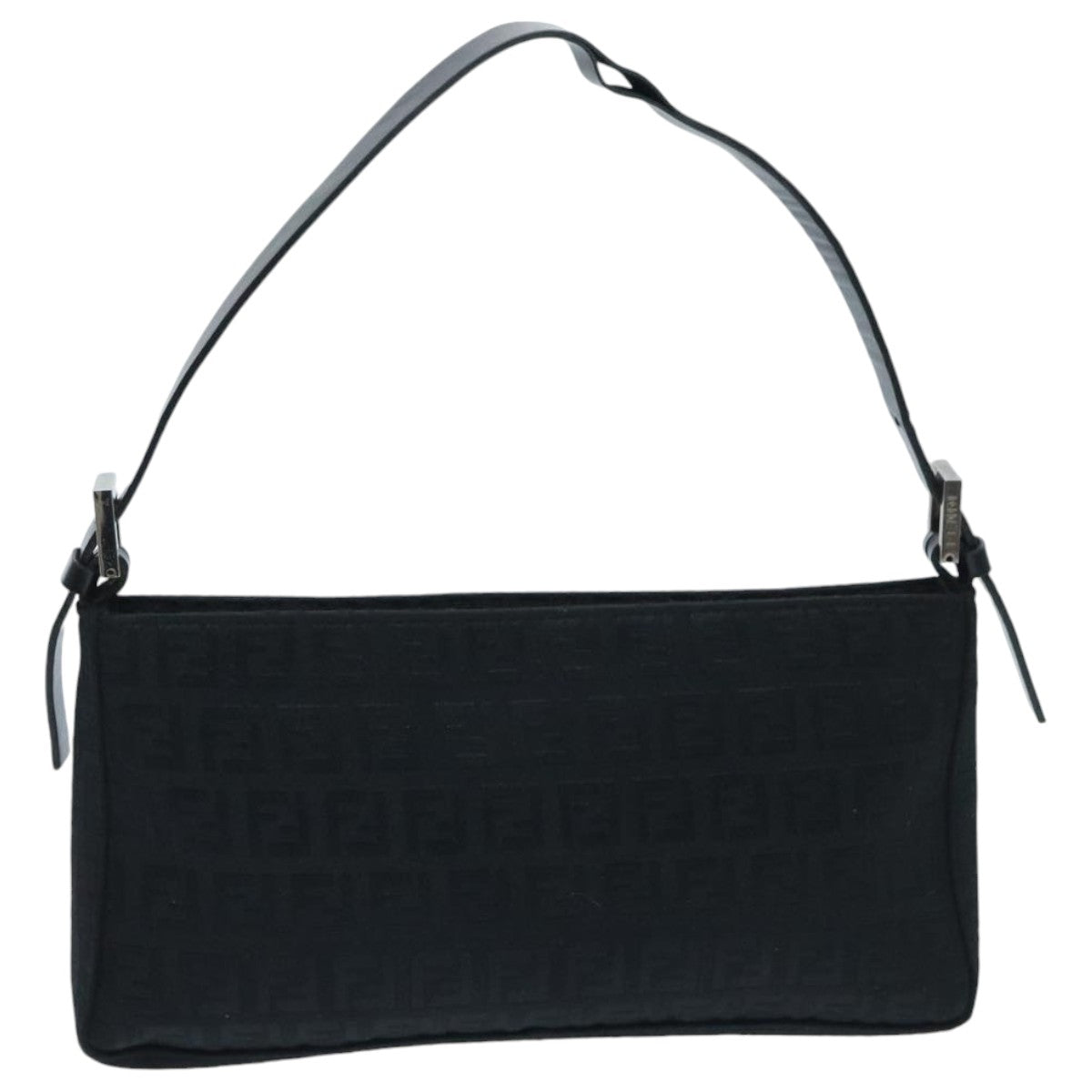 FENDI Zucchino Canvas Hand Bag Black Silver 94186
