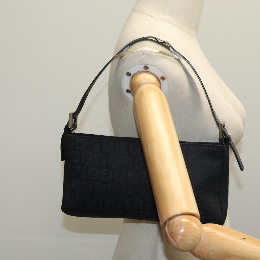 FENDI Zucchino Canvas Hand Bag Black Silver 94186