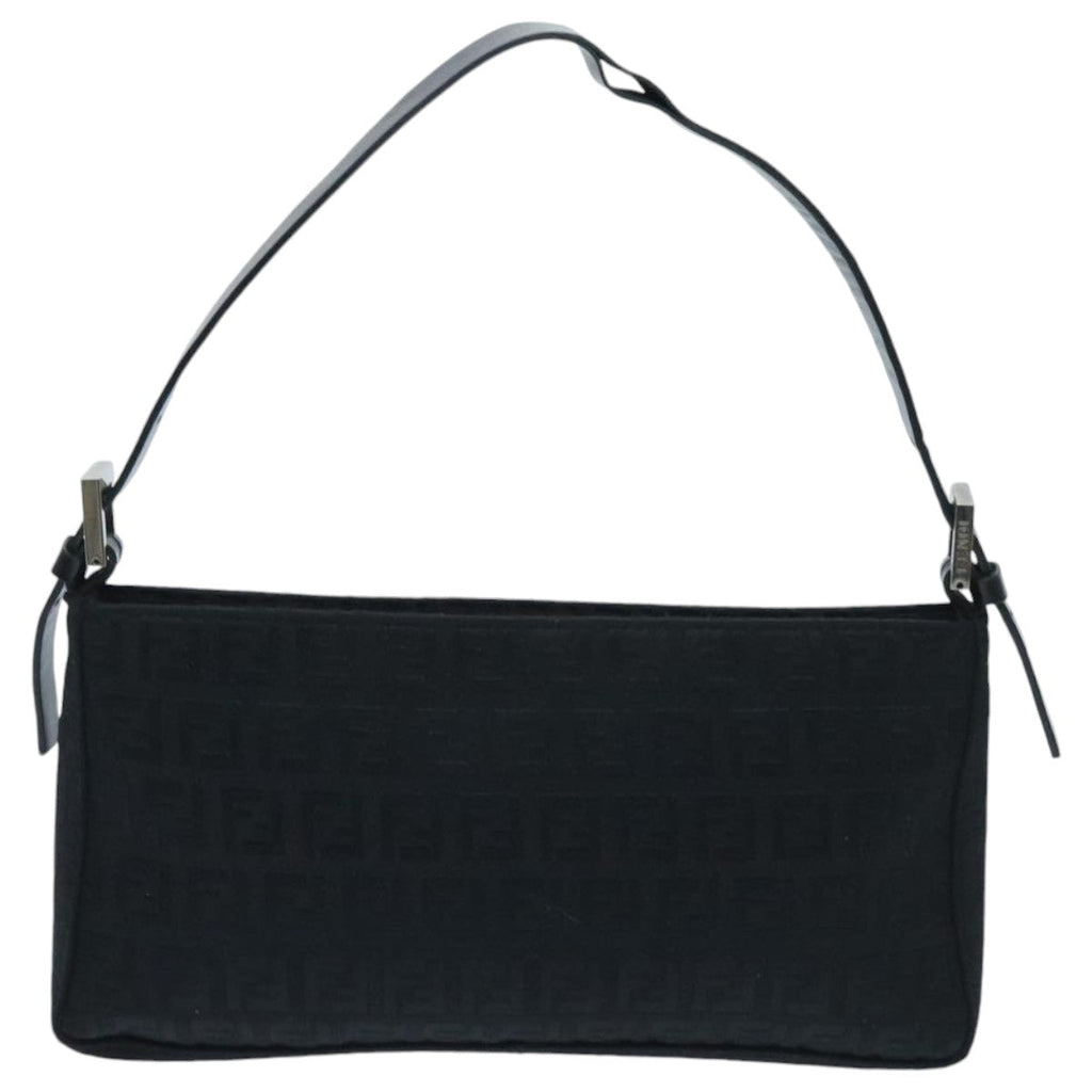 FENDI Zucchino Canvas Hand Bag Black Silver 94186