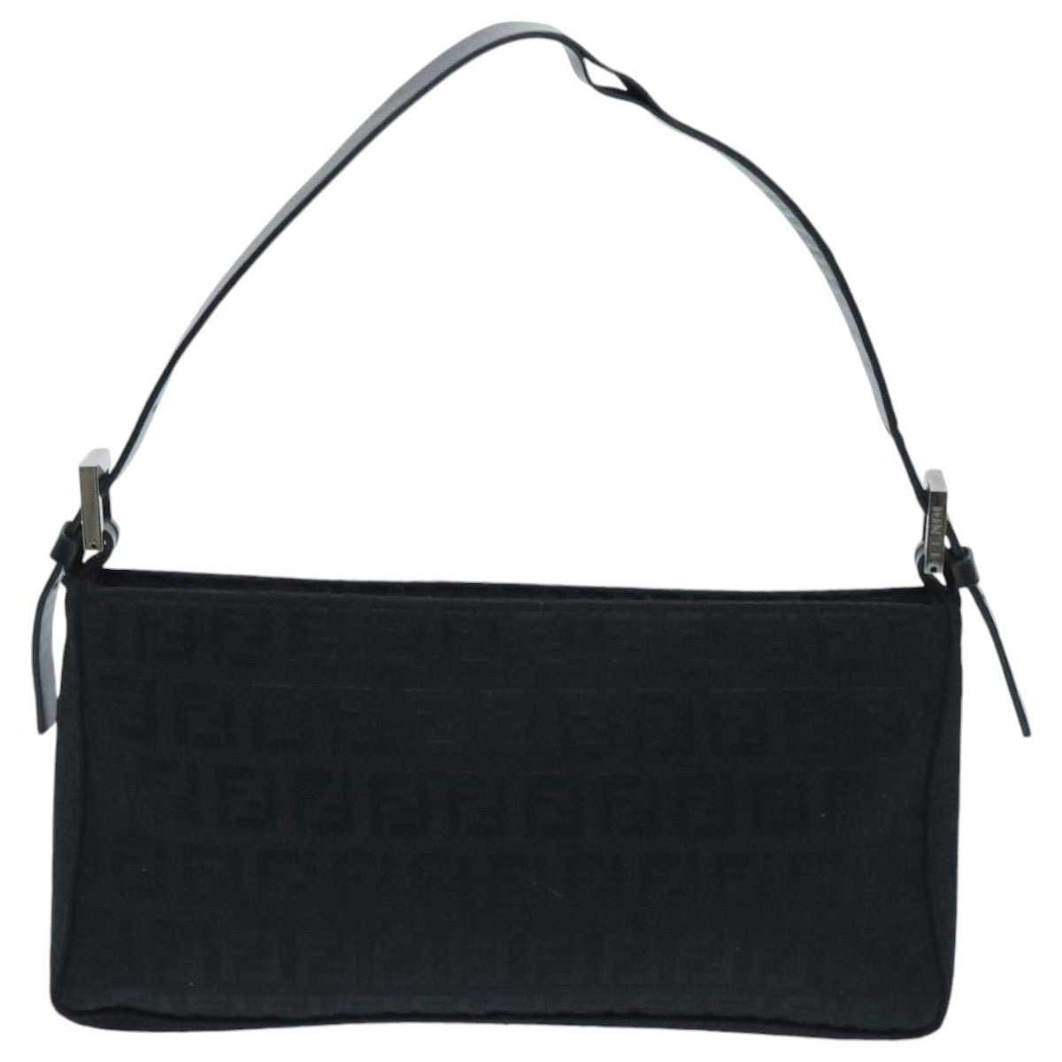 FENDI Zucchino Canvas Hand Bag Black Silver 94186