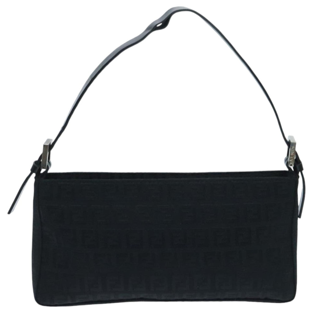 FENDI Zucchino Canvas Hand Bag Black Silver 94186