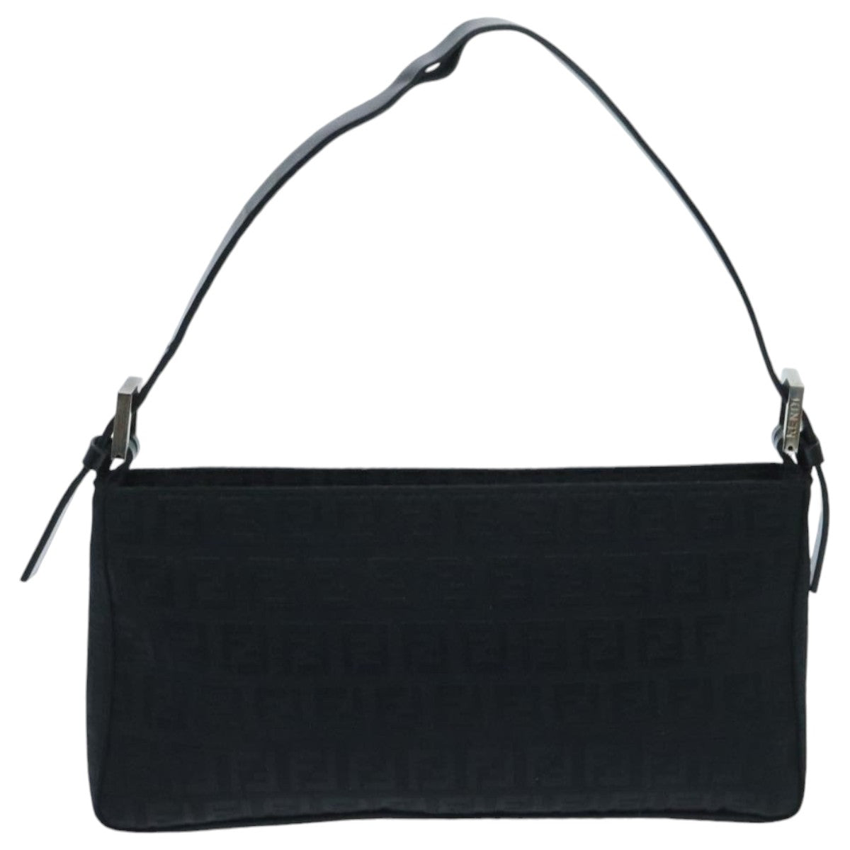 FENDI Zucchino Canvas Hand Bag Black Silver 94186