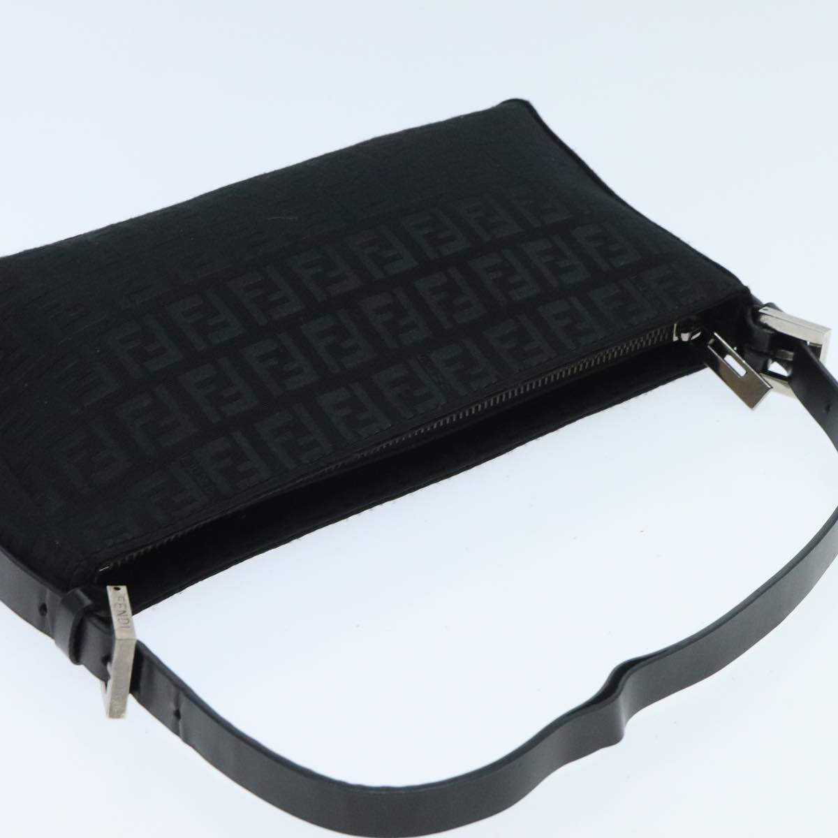 FENDI Zucchino Canvas Hand Bag Black Silver 94186