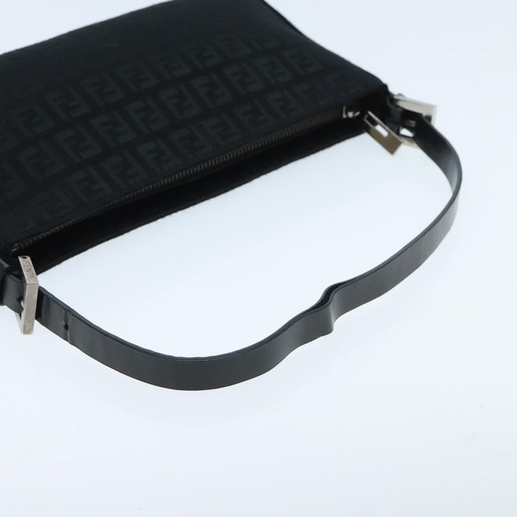 FENDI Zucchino Canvas Hand Bag Black Silver 94186