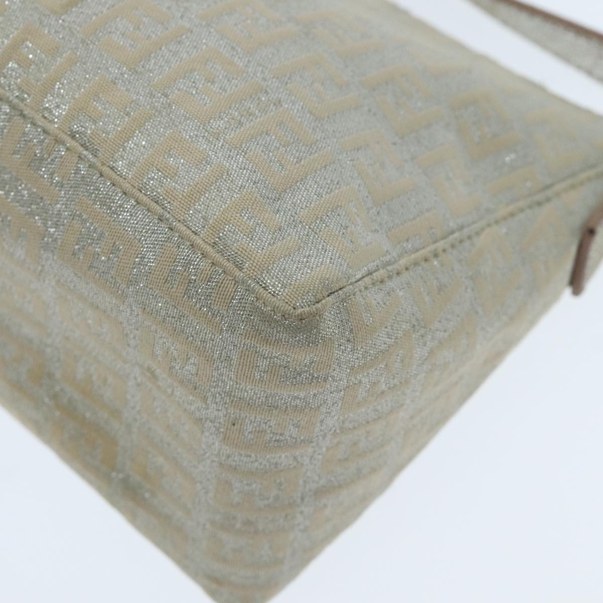 FENDI Zucchino Canvas Shoulder Bag Beige Gold 94187