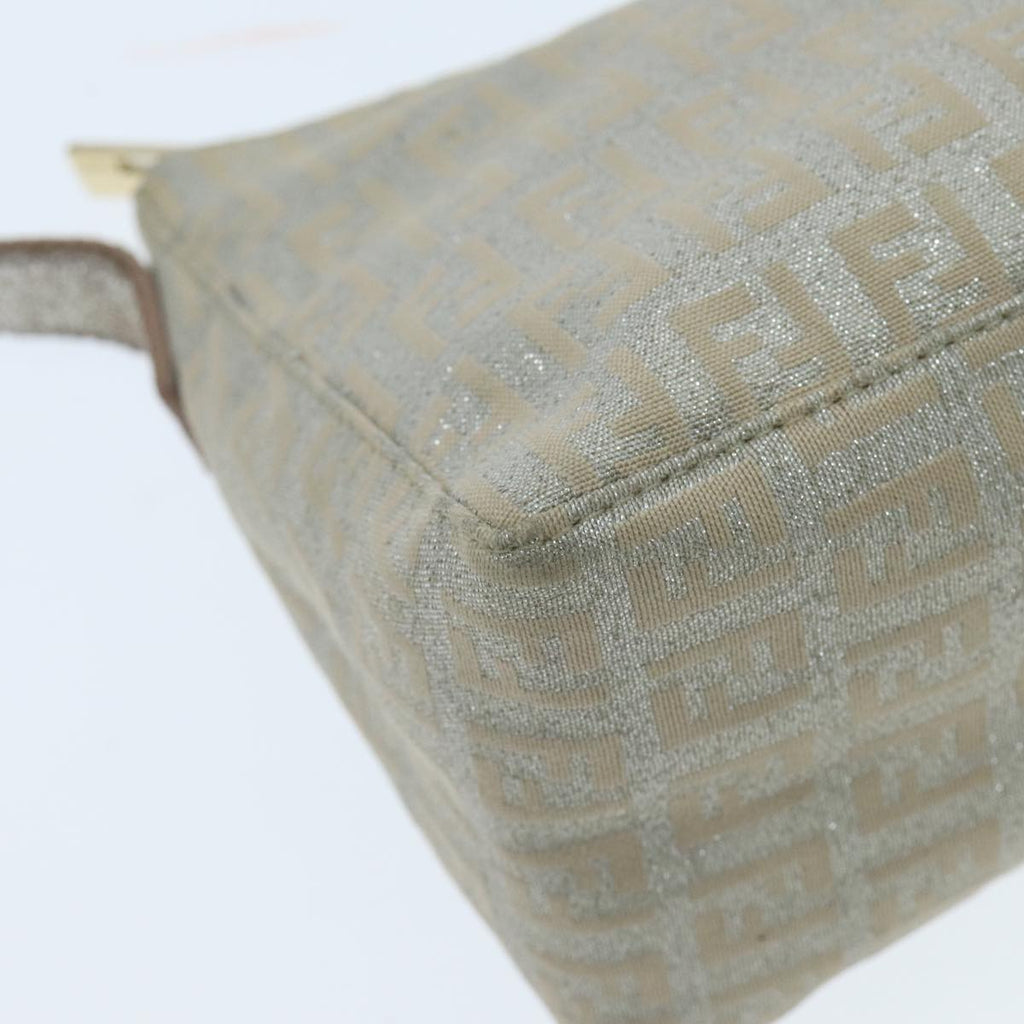 FENDI Zucchino Canvas Shoulder Bag Beige Gold 94187