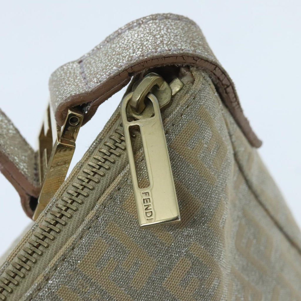FENDI Zucchino Canvas Shoulder Bag Beige Gold 94187