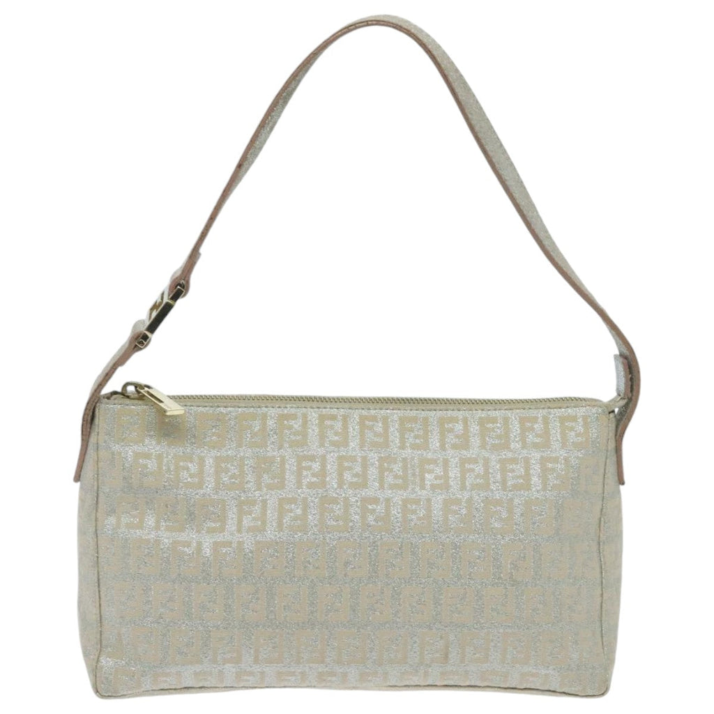 FENDI Zucchino Canvas Shoulder Bag Beige Gold 94187