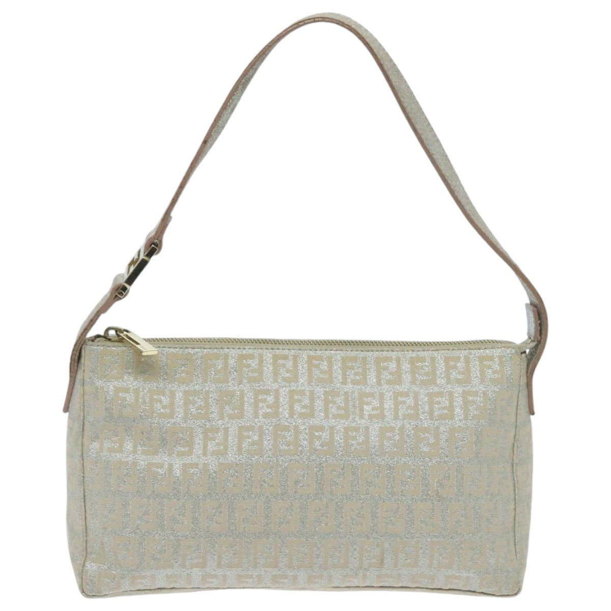 FENDI Zucchino Canvas Shoulder Bag Beige Gold 94187