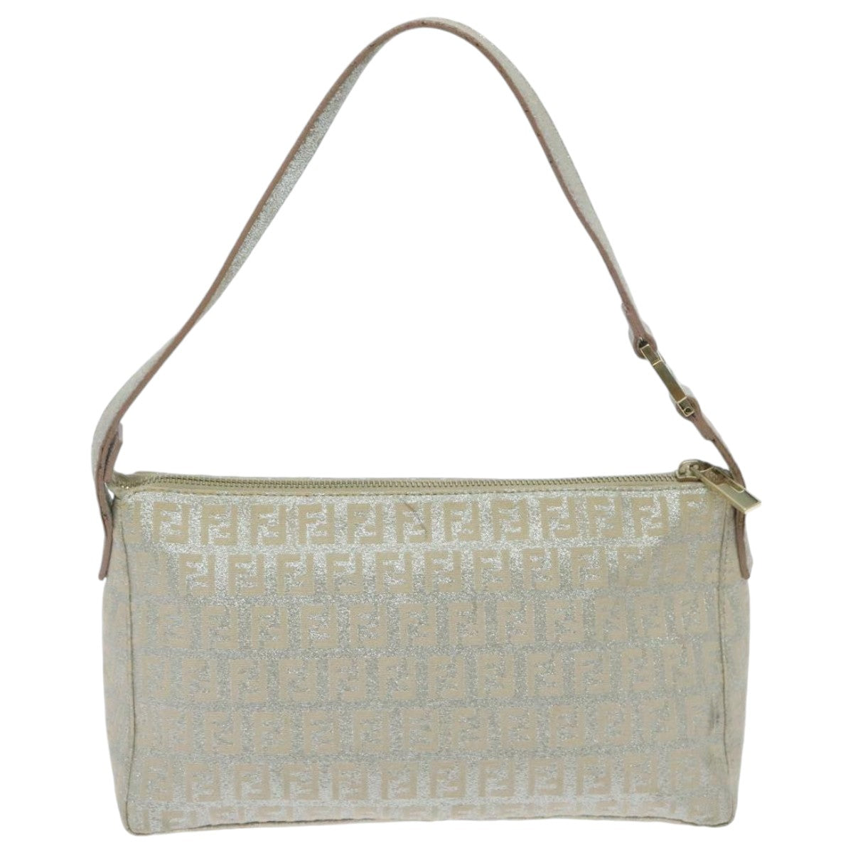 FENDI Zucchino Canvas Shoulder Bag Beige Gold 94187