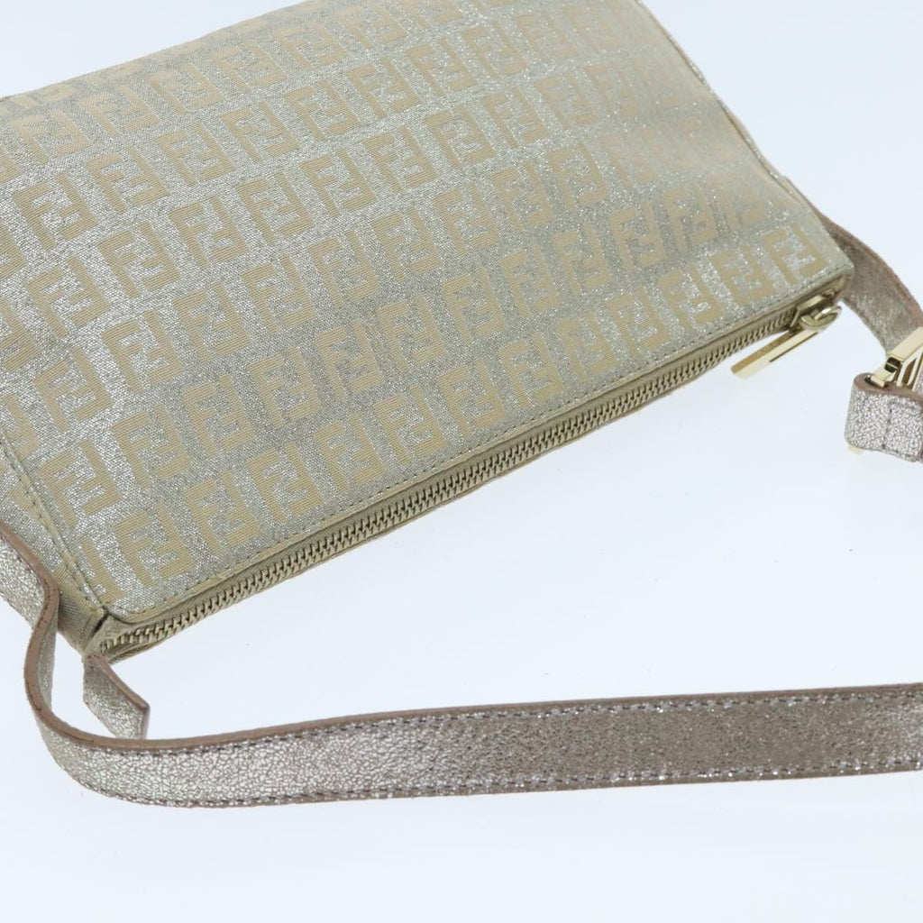 FENDI Zucchino Canvas Shoulder Bag Beige Gold 94187