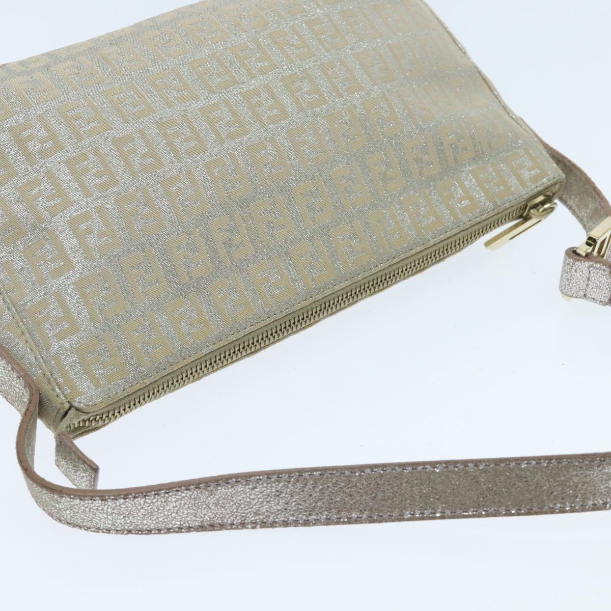 FENDI Zucchino Canvas Shoulder Bag Beige Gold 94187