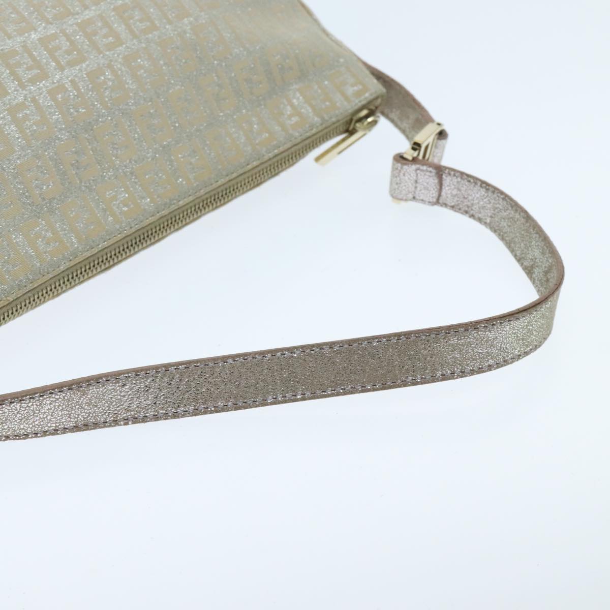 FENDI Zucchino Canvas Shoulder Bag Beige Gold 94187