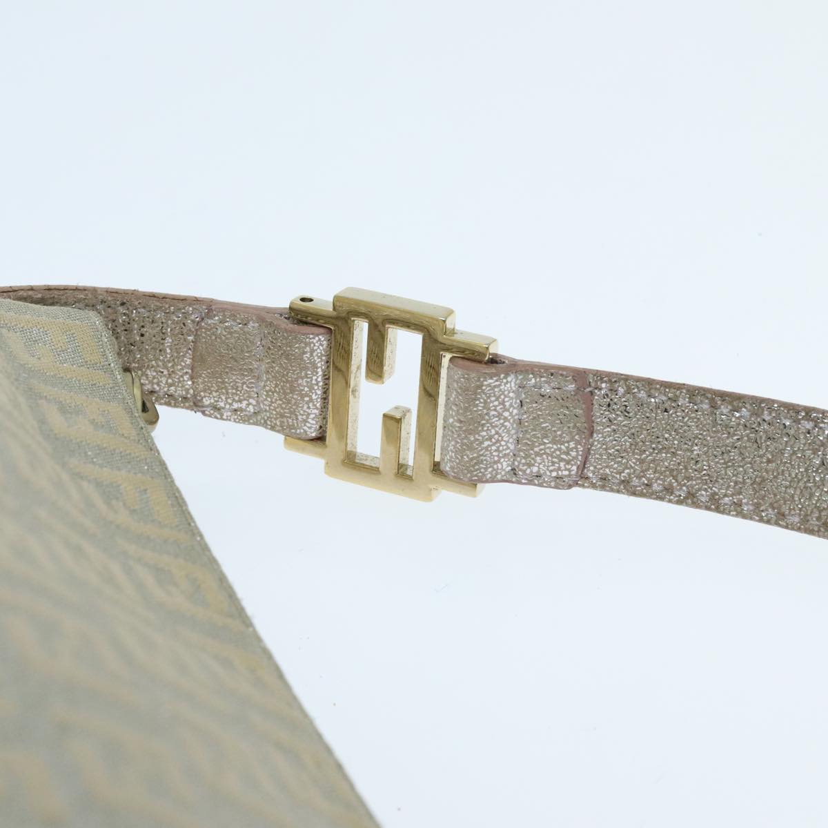 FENDI Zucchino Canvas Shoulder Bag Beige Gold 94187