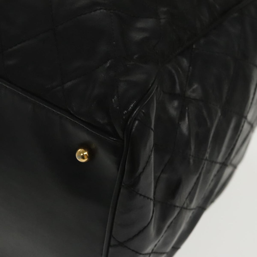 CHANEL Boston Bag Leather 2way Black Gold CC 94229