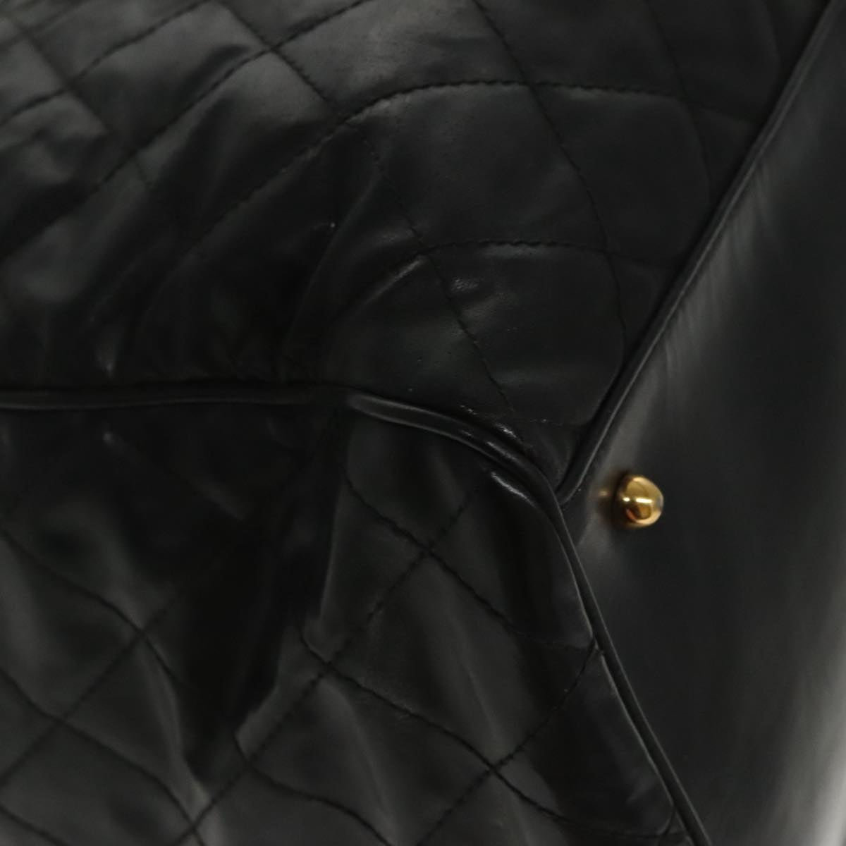 CHANEL Boston Bag Leather 2way Black Gold CC 94229