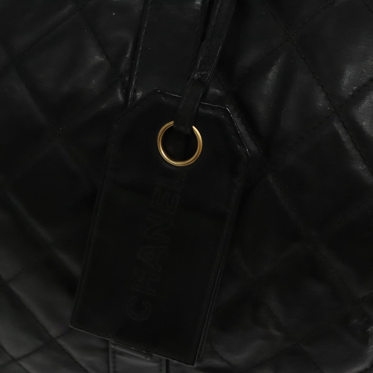 CHANEL Boston Bag Leather 2way Black Gold CC 94229