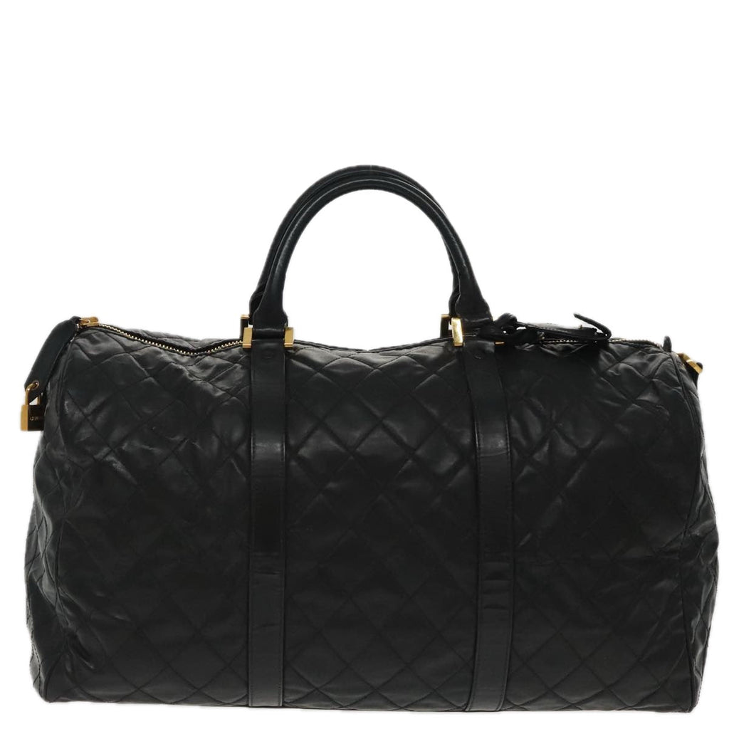 CHANEL Boston Bag Leather 2way Black Gold CC 94229